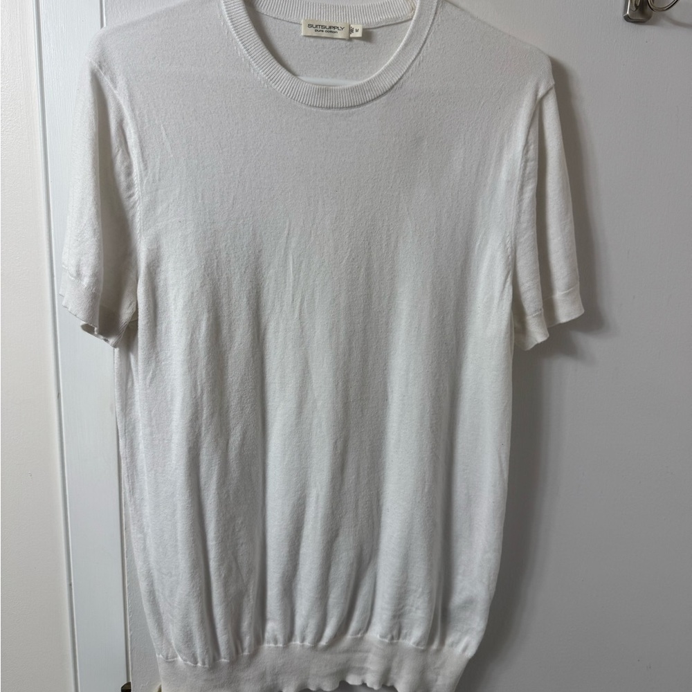 White Cotton Short Sleeve Sweater